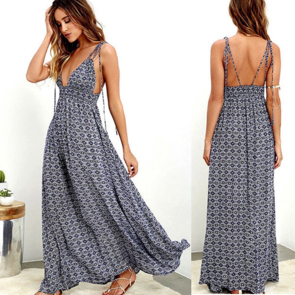Lulus Maxi Dress NWT Field Day Backless Small